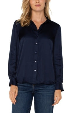 long sleeve collared button front blouse