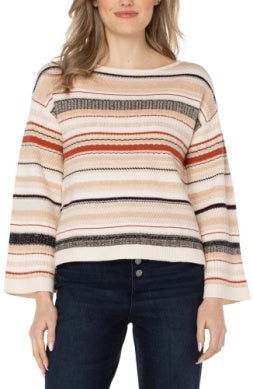 Boat neck Textured Stripe Sweater