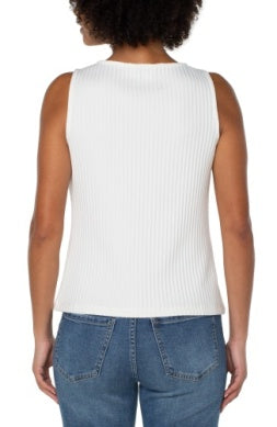 Sleeveless Boat Neck Rib Knit Top White