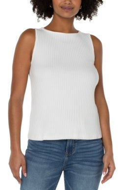 Sleeveless Boat Neck Rib Knit Top White