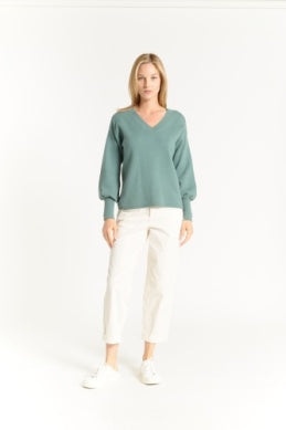 Vneck Balloon Sleeve Sweater Sage Leaf