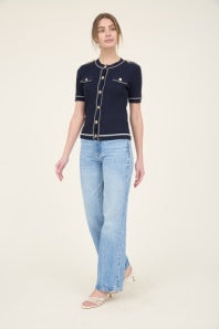 Contrast short sleeve sweater top