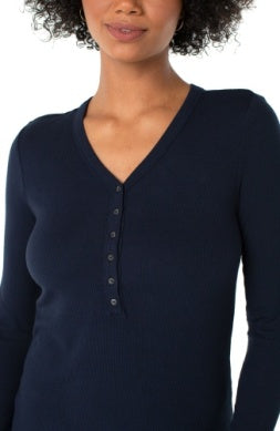 IS Henley Rib Knit Top Dark Navy