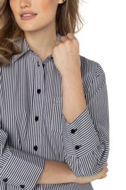 Oversized Classic Button Down Blk.Wht Stripe