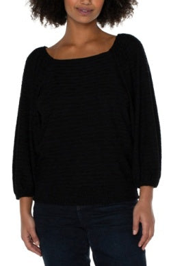 3/4 Puff Slv Square Knit Top Black