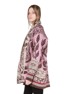 Floral Jacquard Cardigan Pink/Oatmeal