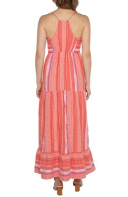 racer back tiered maxi dress coral mutlistrp