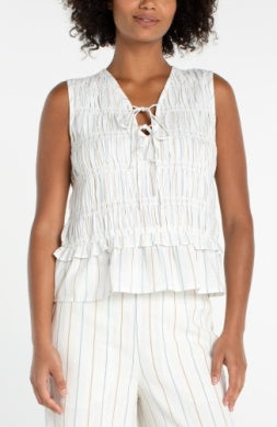Sleeveless Tie Front W/ Smocking