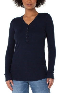 IS Henley Rib Knit Top Dark Navy