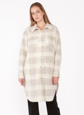 2229511 Longling Plaid Shacket Wheat