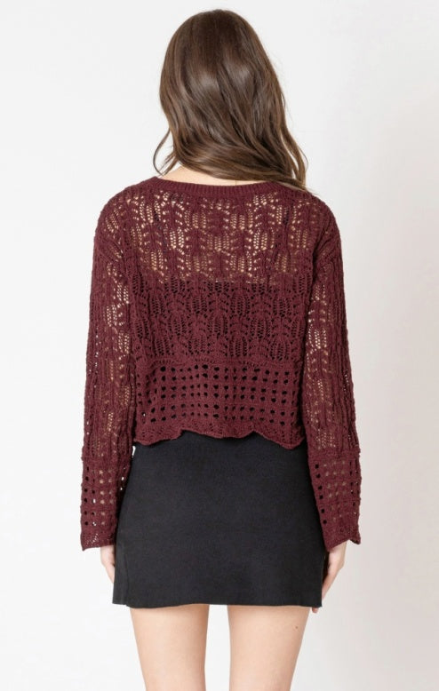2627012 Open Stitch Wavy Hem Sweater