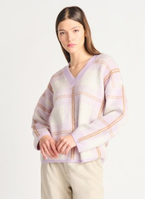 Plaid Sweater Lilac/Camel