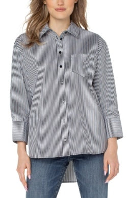 Oversized Classic Button Down Blk.Wht Stripe