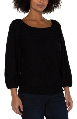 3/4 Puff Slv Square Knit Top Black