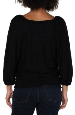 3/4 Puff Slv Square Knit Top Black