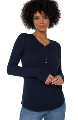 IS Henley Rib Knit Top Dark Navy