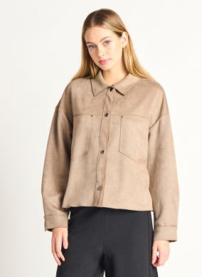 2229513 Faux Suede Button Jacket Taupe