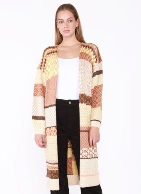 Patchwork Stripe Cardigan Beige