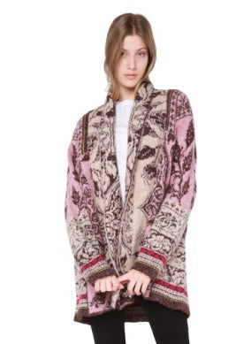 Floral Jacquard Cardigan Pink/Oatmeal