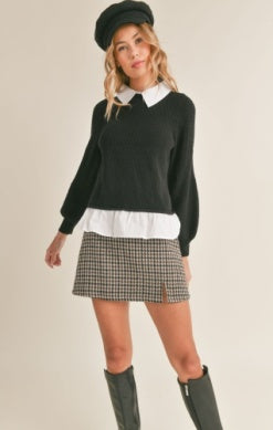 AE4424 Wednesday Layered Look Sweater Black