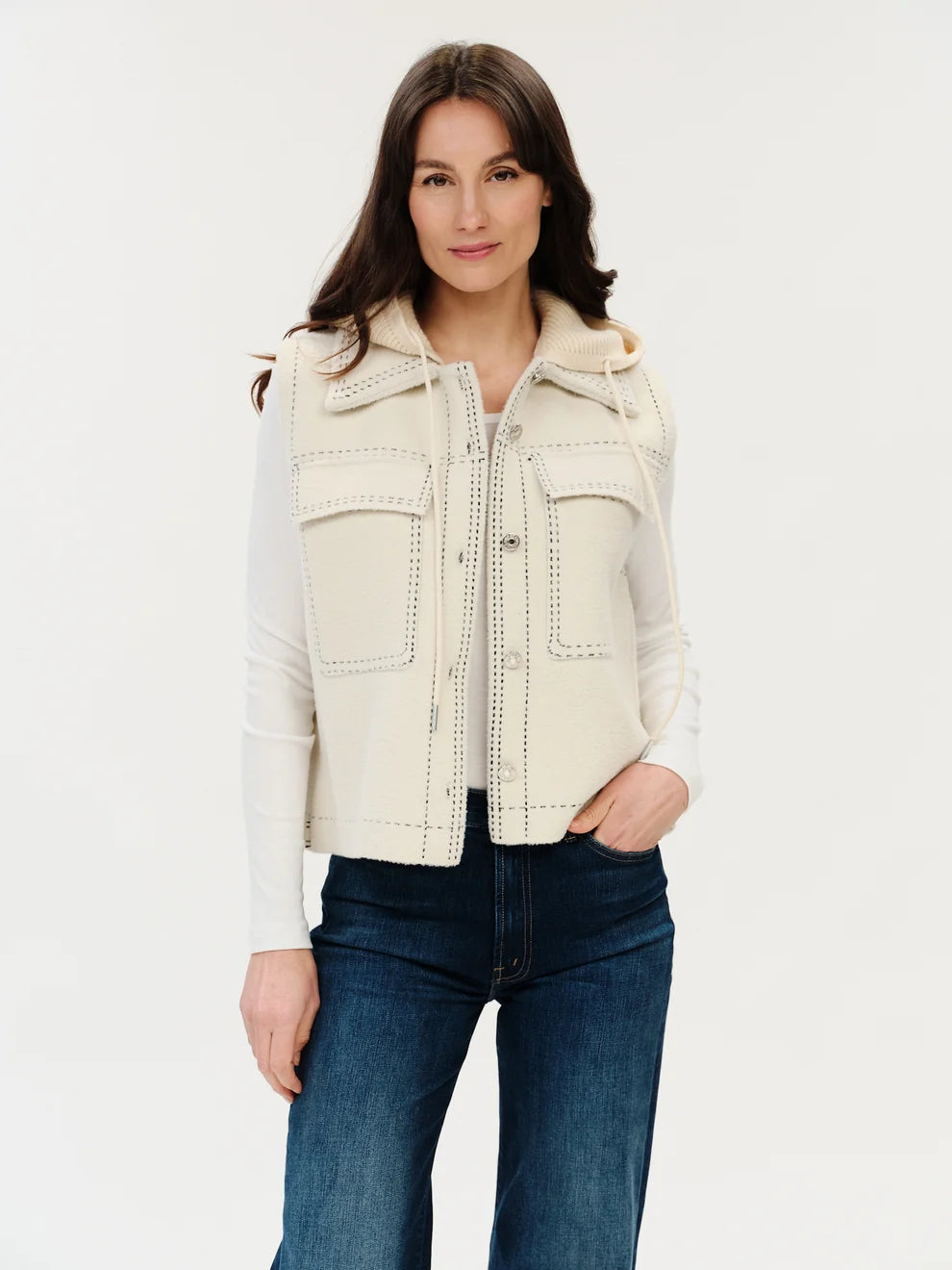 Exposed Stitch Detachable Hooded Vest