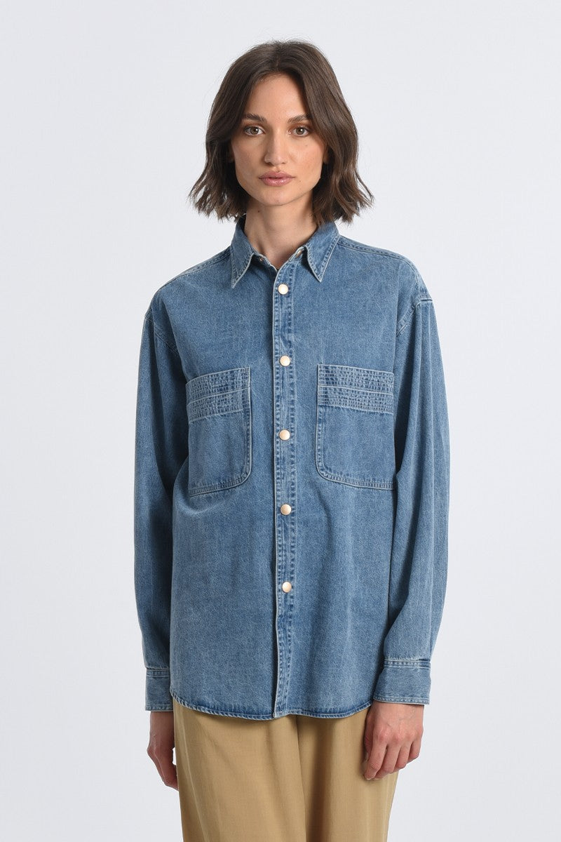 LAR1337BE Woven Shirt Mid Blue