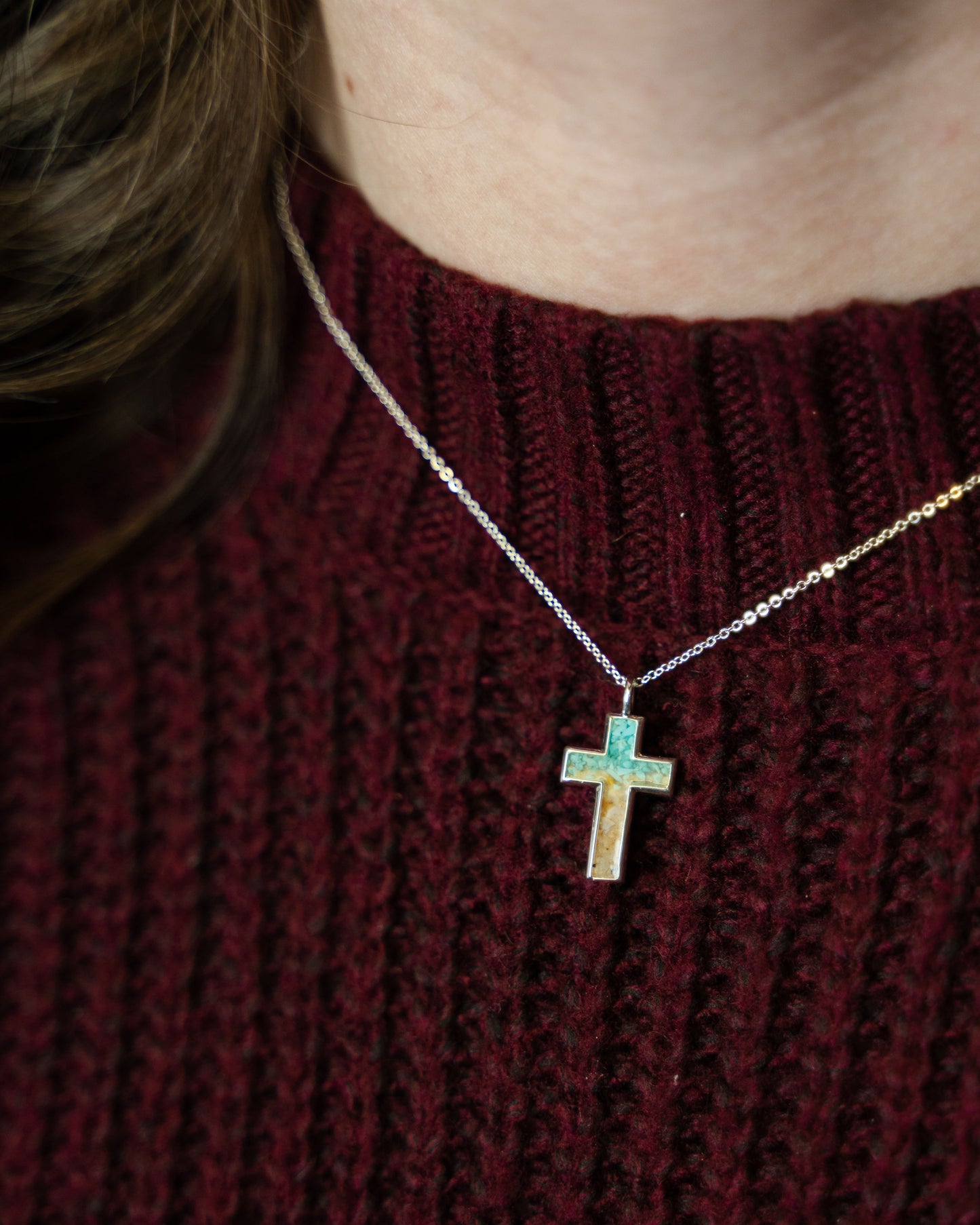 Cross Necklace - Turquoise Gradient