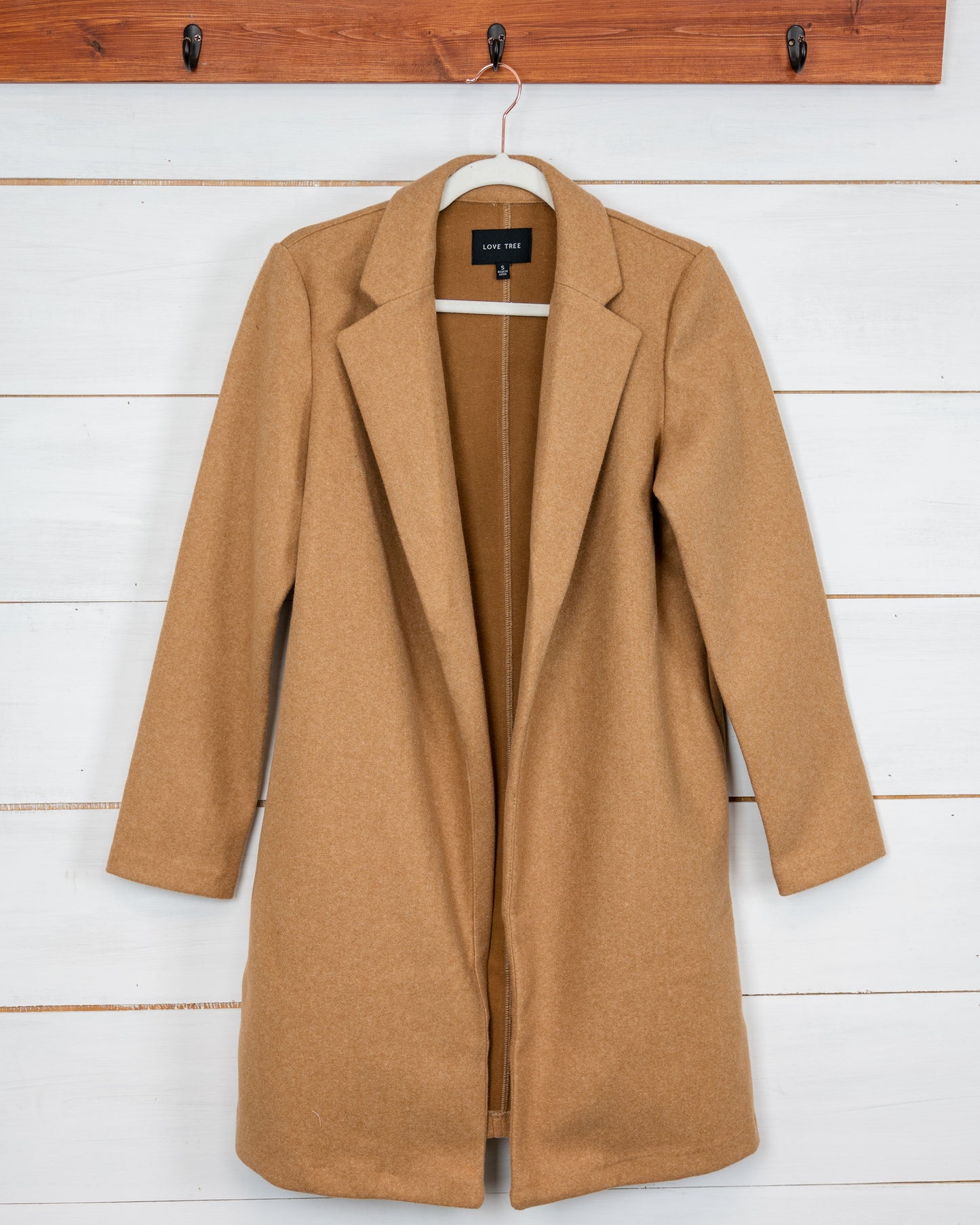 Fleece Long Line Coat Camel