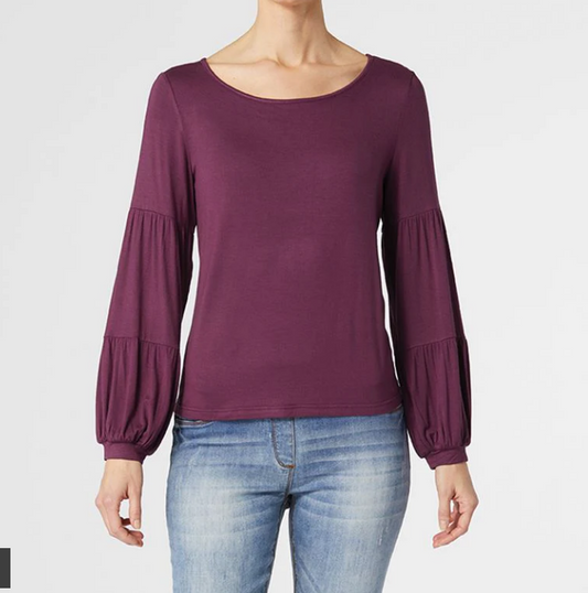 Celina Tiered L/S Crew Neck Merlot 2239123