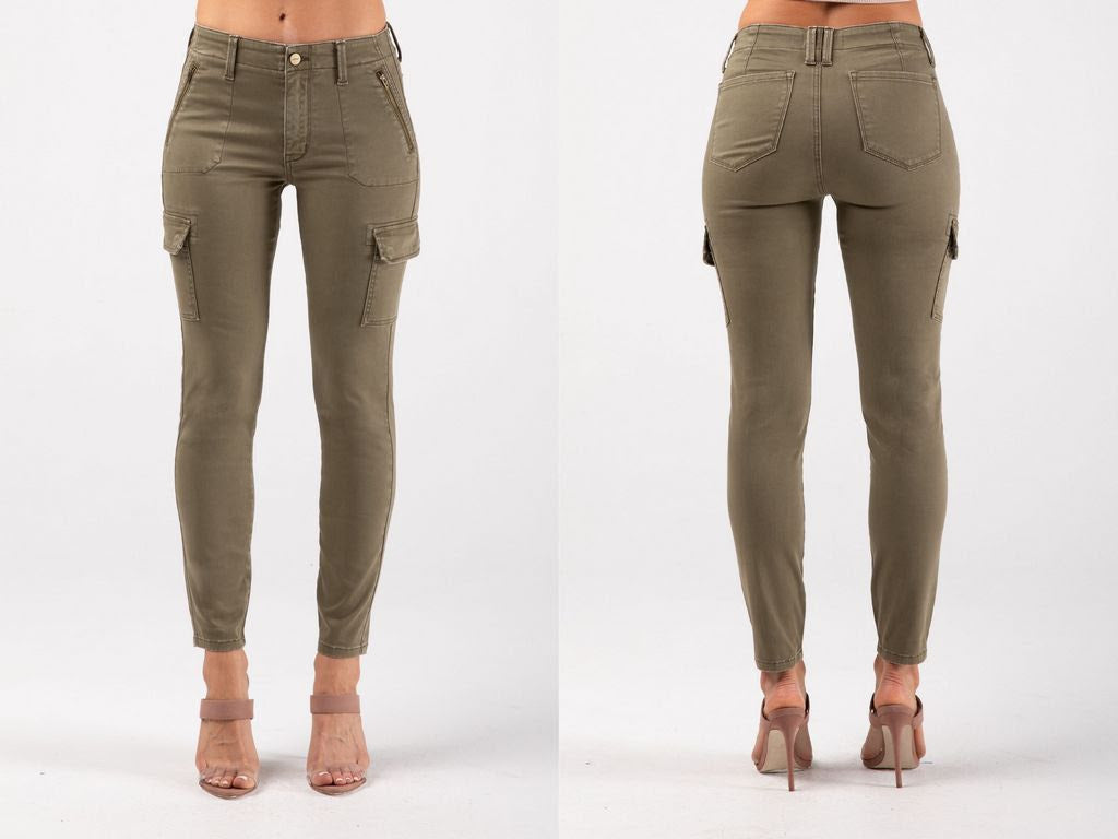 Mid Rise Cargo Skinny Olive