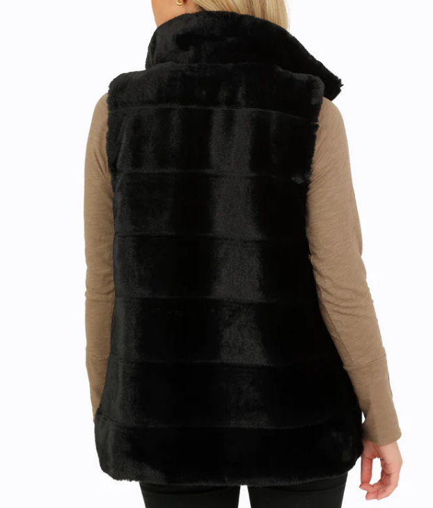 Long Faux Fur Reversible Vest Olive Blk