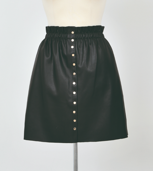 Vegan Leather Gold Button Skirt Black