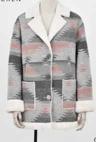 Aztec Woven Coat with Faux Fur Lining