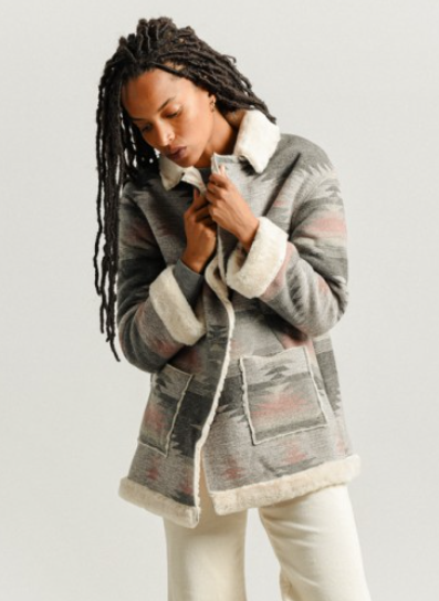 Aztec Woven Coat with Faux Fur Lining