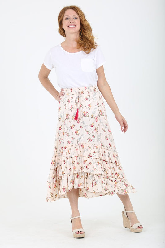 N6B27 Printed Tiered Skirt Ivory