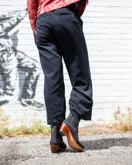 Pull On Tie Waist Black Pant