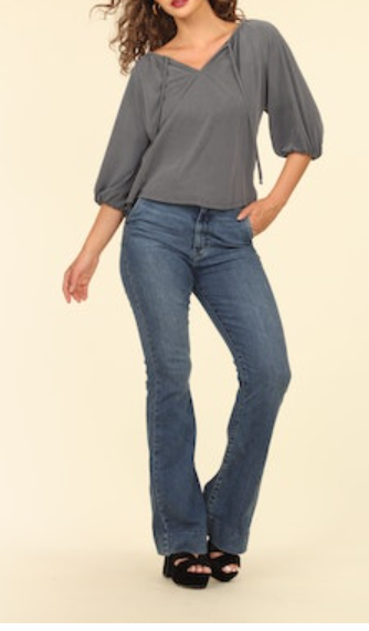 Split Neck Top Charcoal