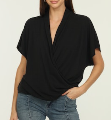 Short Sleeve Surplice Cupro Top Black