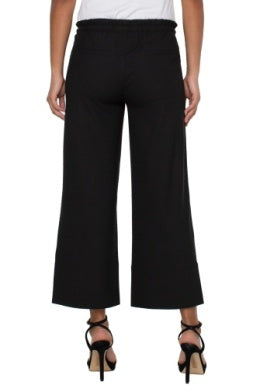 Pull On Tie Waist Wide Leg Black