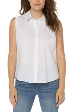 Sleeveless Button Front Shirt White