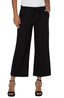 Pull On Tie Waist Wide Leg Black