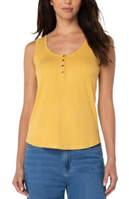 Button Front Henley Tank Golden Glow