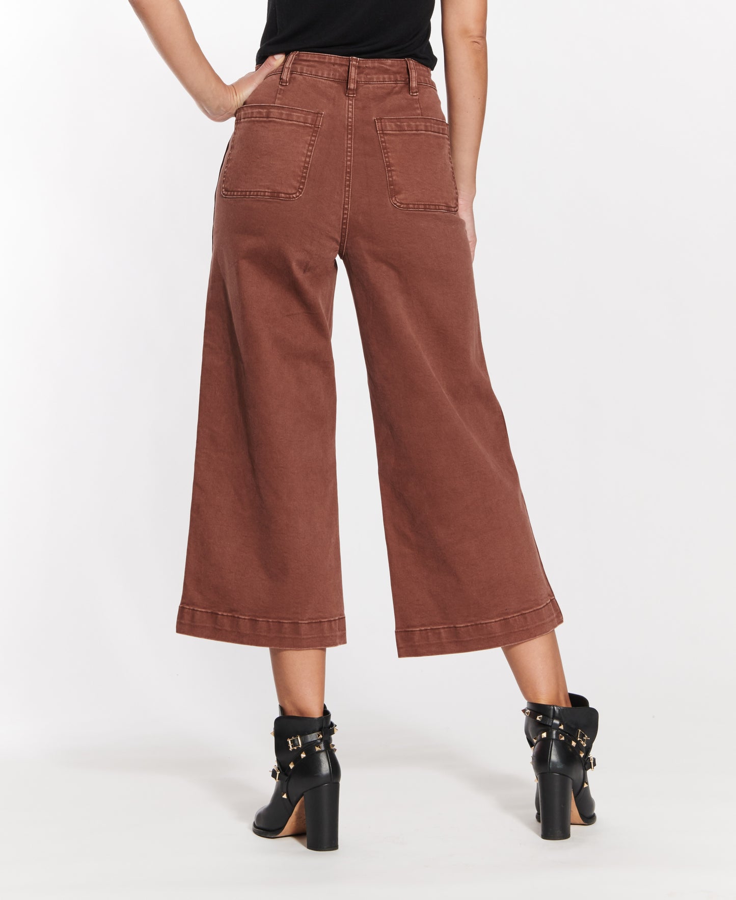 1042-SJ High Rise Wide Leg Crop Mocha