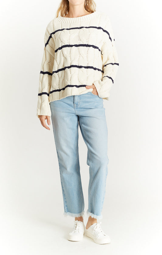 Cable Striped Sweater Bone/Indigo