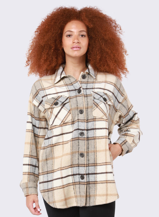 Plaid Snap Front Shacket Caramel Plaid 2029502