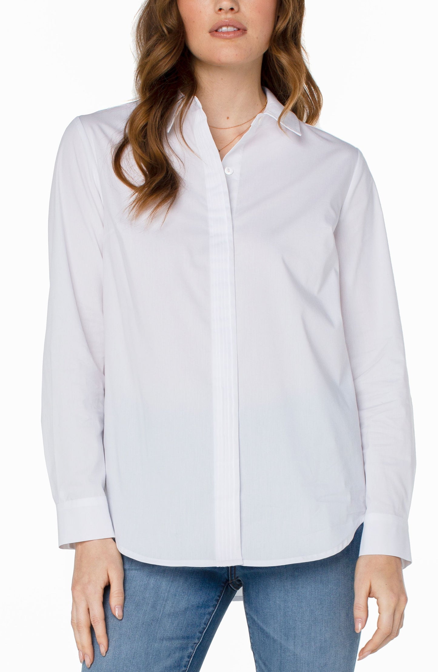 Hidden Placket Shirt With Pintucks White