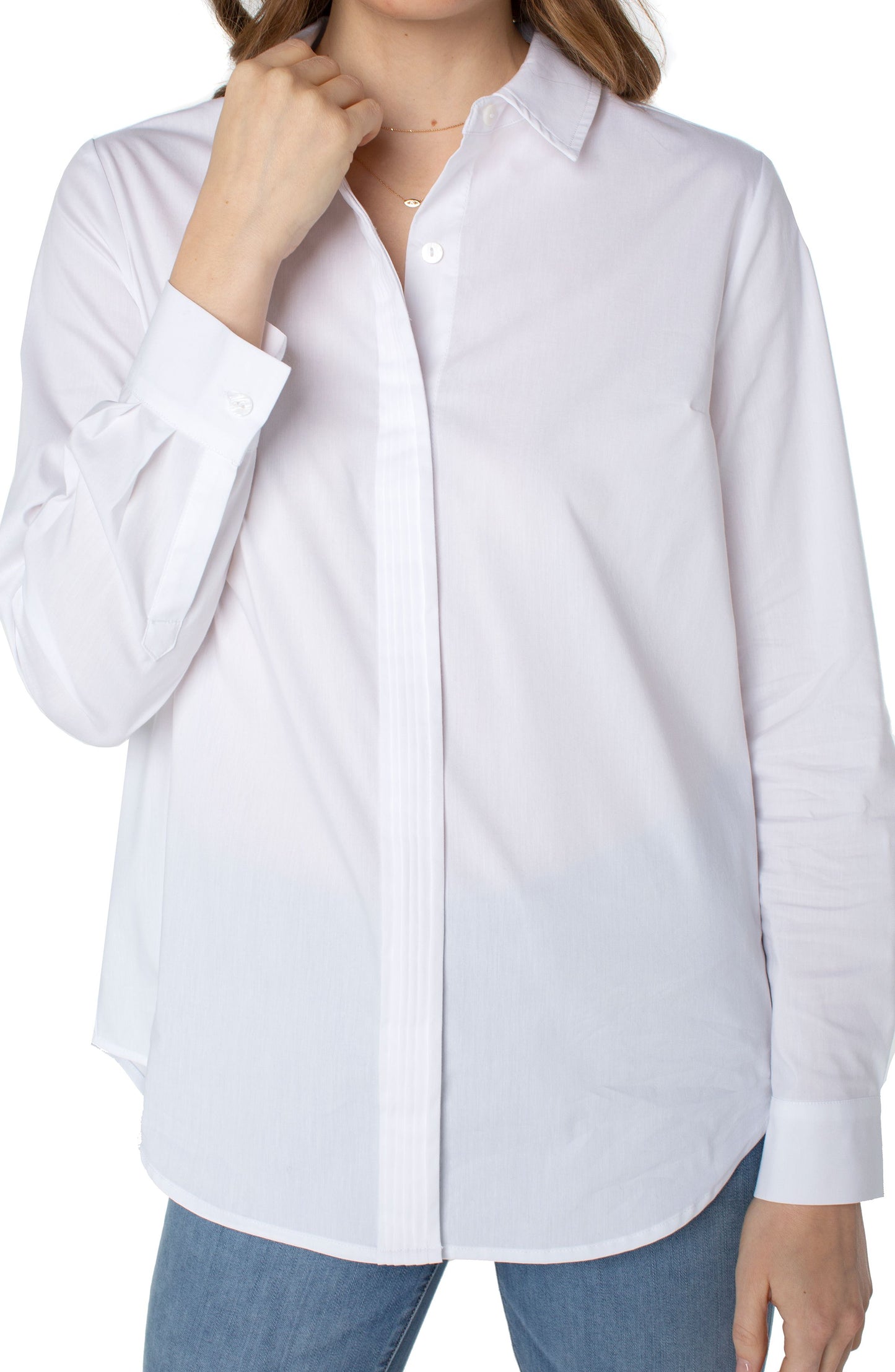 Hidden Placket Shirt With Pintucks White