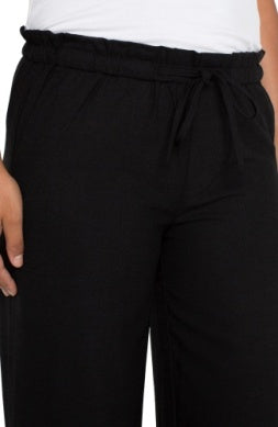 Pull On Tie Waist Wide Leg Black