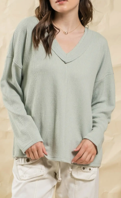 Vneck Dusty Mint Knit Top