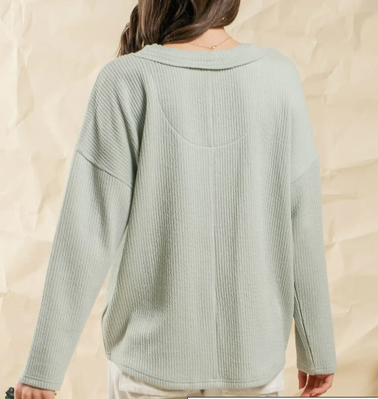 Vneck Dusty Mint Knit Top